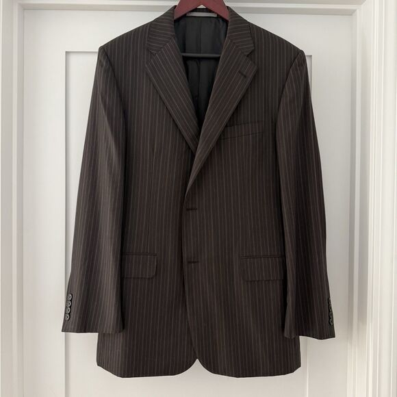 Vintage Burberry London Blazer 42R Brown 100% Wool Sports Coat Suit Pinstripe - Picture 1 of 6